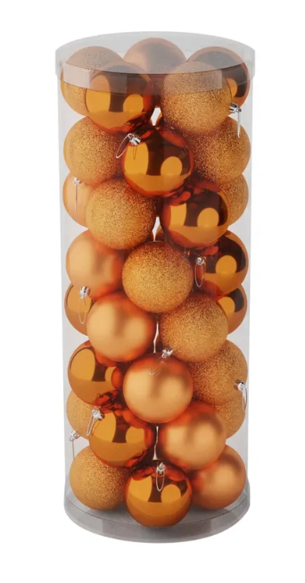 8cm Shatterproof Baubles Orange x 48 (Matt, Shiny, Glitter)