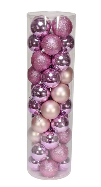 8cm Shatterproof Baubles Pink x 48 (Matt, Shiny, Glitter)-0