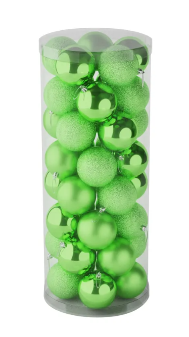 8cm Shatterproof Baubles Light Green x 48 (Matt, Shiny, Glitter)-0
