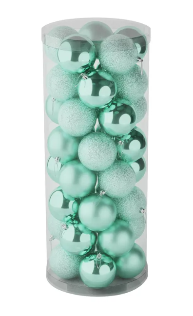 8cm Shatterproof Baubles x 48 Mint Green (Matt, Shiny, Glitter)-0