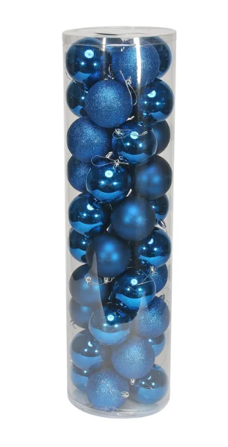 8cm Shatterproof Baubles x 48 Blue (Matt, Shiny, Glitter)-0