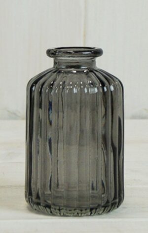 Smoky Grey Ribbed Glass Bottle (10cm)