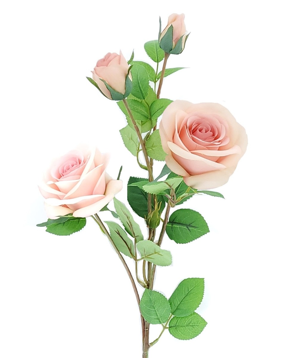 70cm Light Pink Rose With 2 Buds Stem-26875