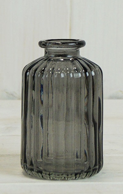 Smoky Grey Ribbed Glass Bottle (10cm)