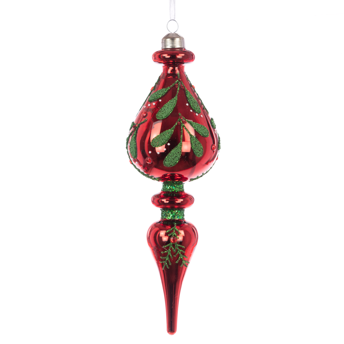 GLASS Rosemary Fancy Finial 22cm Red/Green-0