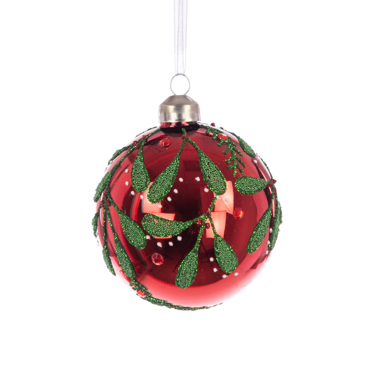 GLASS Rosemary Bauble 8cm Red/Green-0