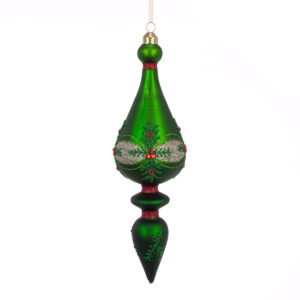 GLASS Glitter Finial 25cm Green/Red-0