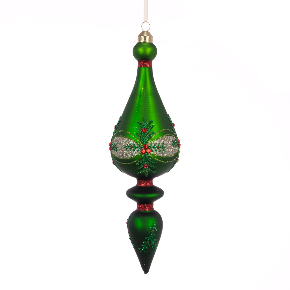 GLASS Glitter Finial 25cm Green/Red-0