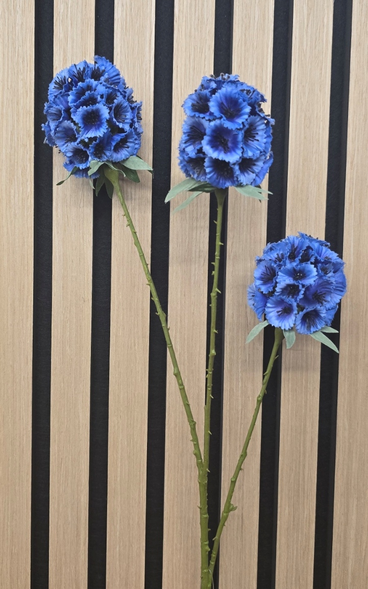 Artificial Scabiosa Stellata – Blue (3 heads, 71cm long)