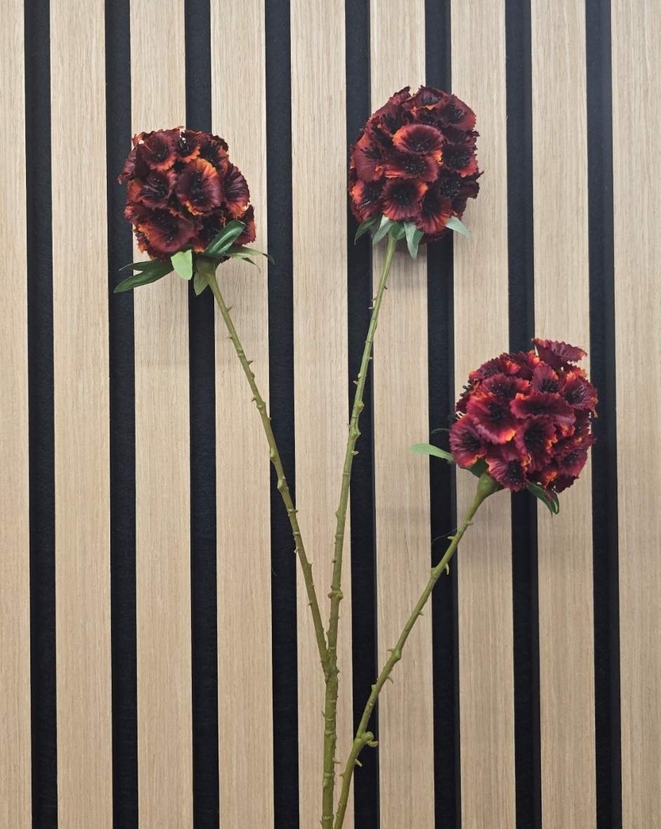 Artificial Scabiosa Stellata – Red (3 heads, 71cm long)