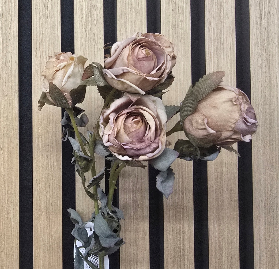 Artificial Dry Rose Bush – Pink/Mauve (43cm long)