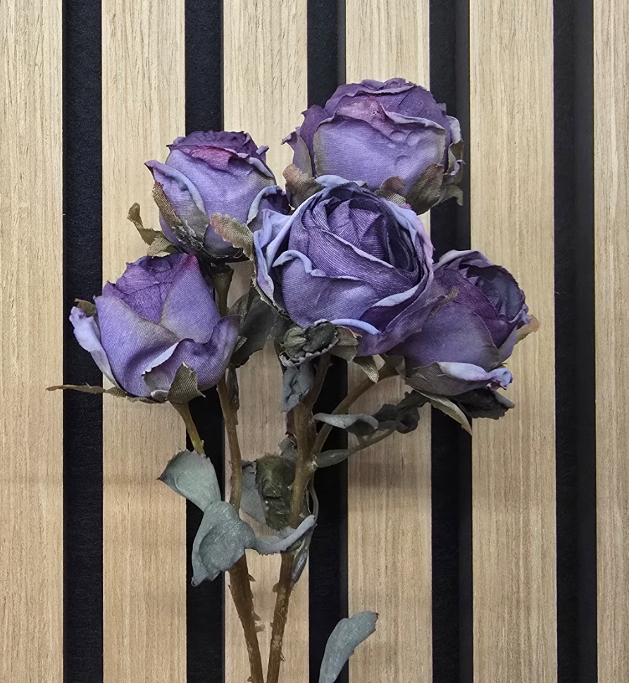 Artificial Dry Rose Bush – Purple (43cm long with 5 heads)