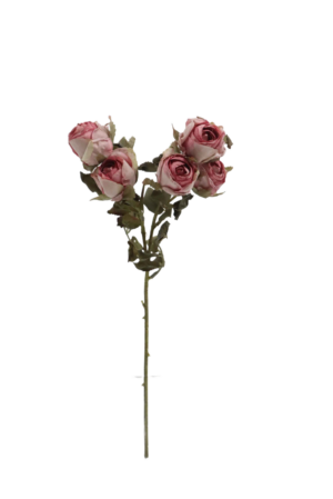 Artificial Dry Rose Bush - Pink (43cm long with 5 heads)-0