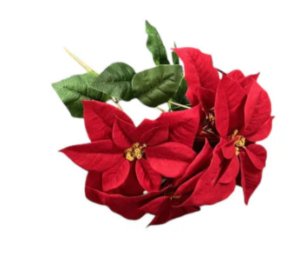 5 Headed Velvet Poinsettia Bush - Red 25cm Heads-0