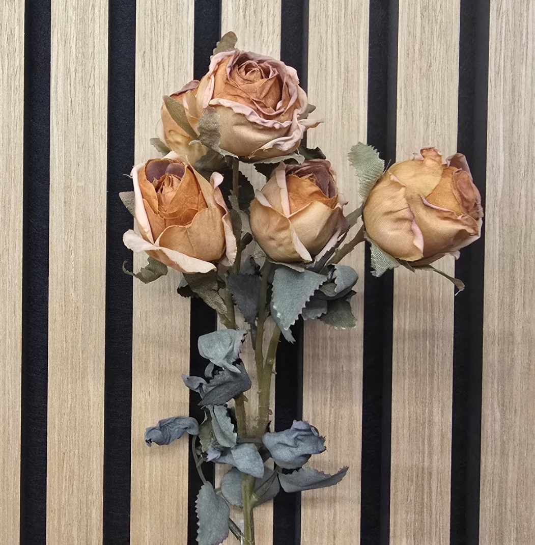 Artificial Dry Rose Bush – Orange (43cm long with 5 heads)