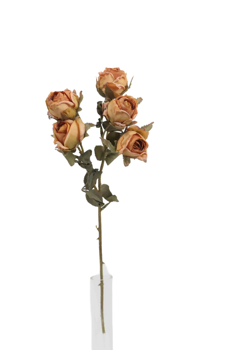 Artificial Dry Rose Bush - Orange (43cm long with 5 heads)-0