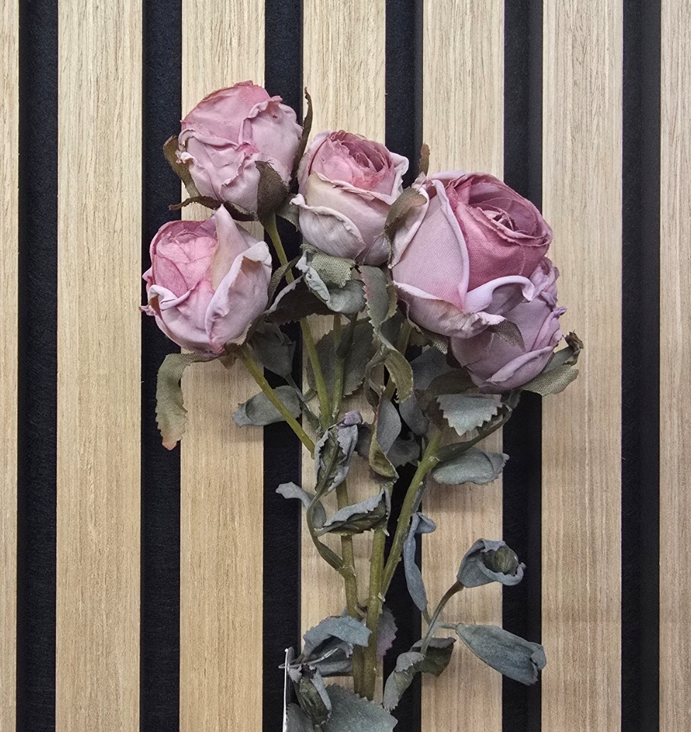 Artificial Dry Rose Bush – Pink (43cm long with 5 heads)