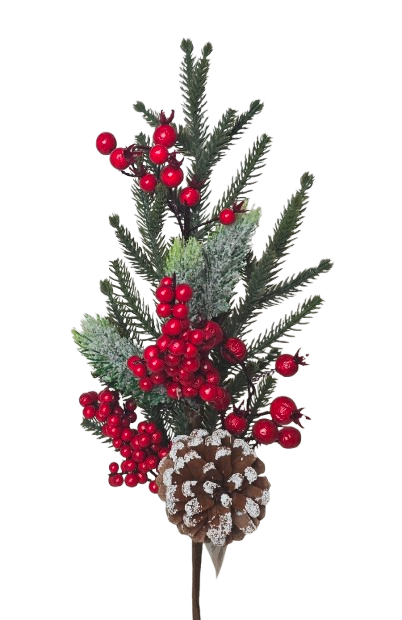 Winter Berry & Pinecone Single Stem 60cm-0