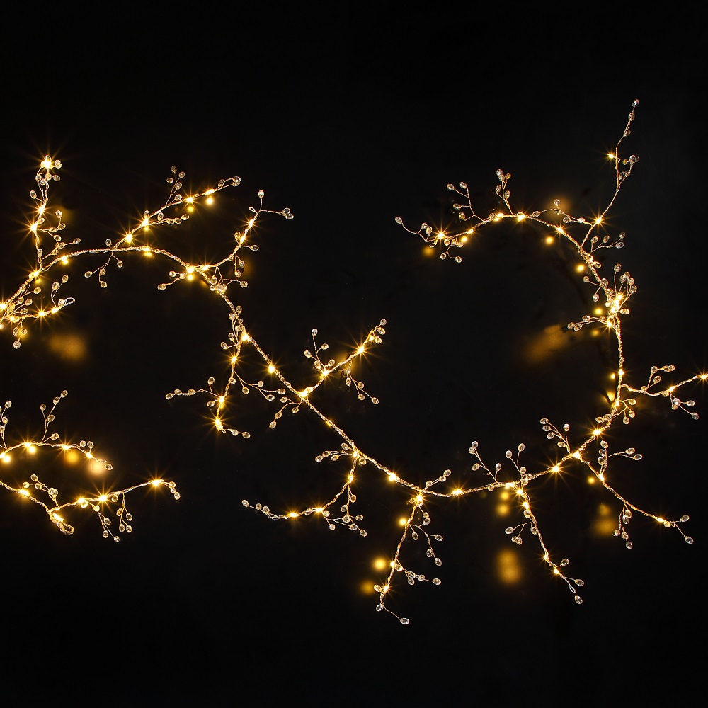 1.8mtr Gold Jewelled Garland W/84 Warm White LED's-0