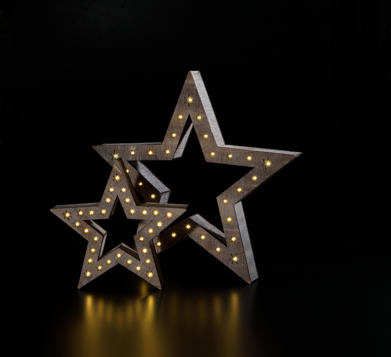 S/2 Rustic Wooden Stars 50cm & 30cm-0