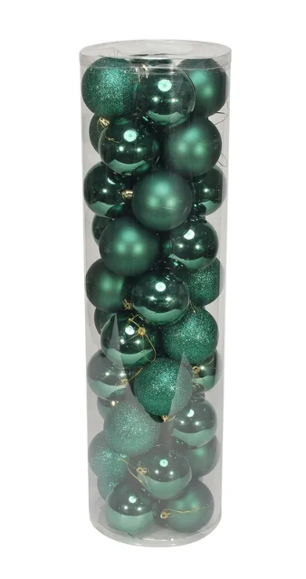 8cm Shatterproof Baubles x 48 Green (Matt, Shiny, Glitter)-0