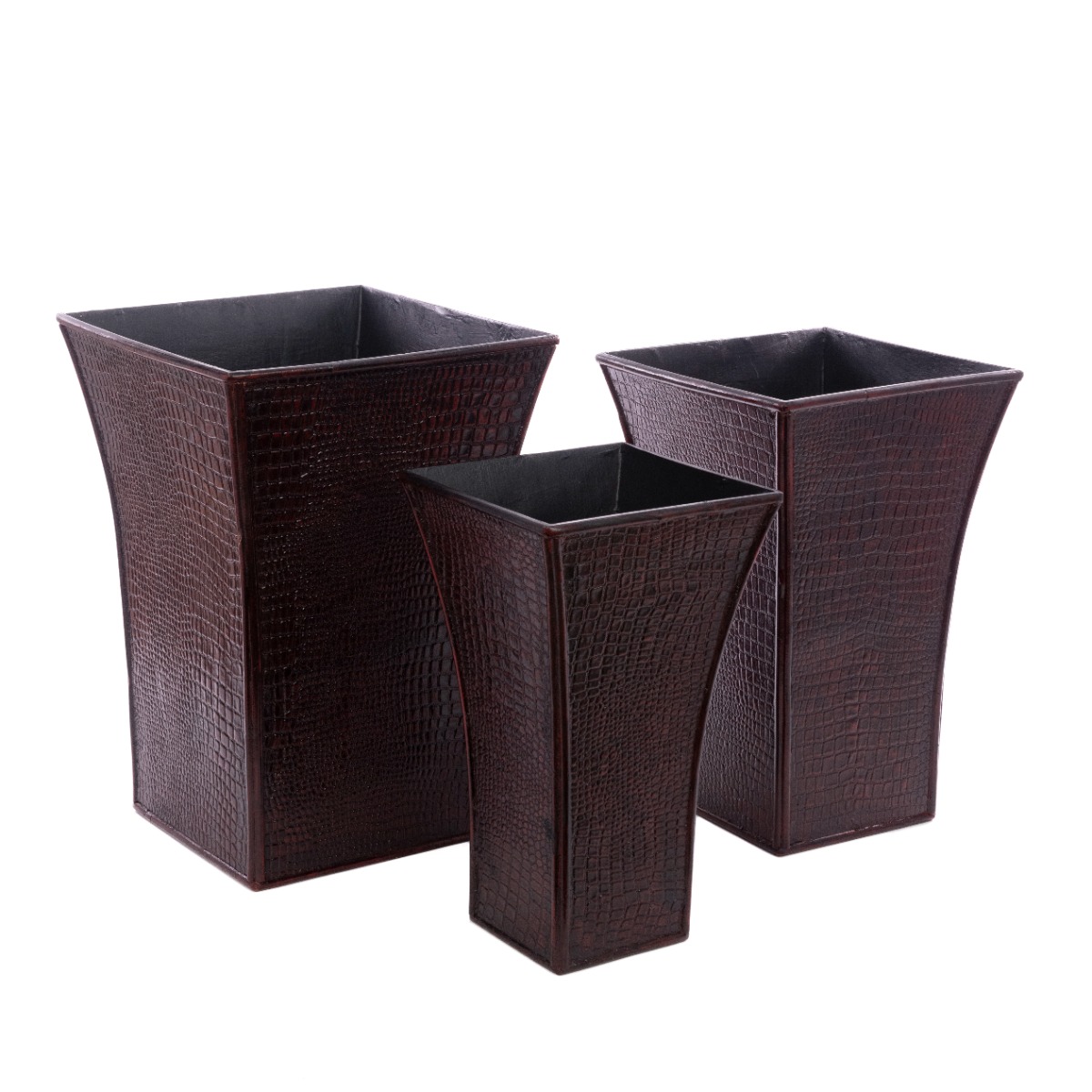 Set of 3 Wooden Planters Crocodile Skin Effect-0