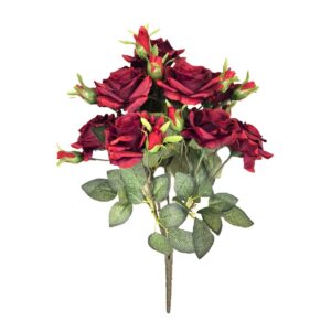 46cm Open Rose & Bud Bouquet Red-0