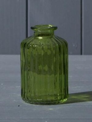 Emerald Green Ribbed Glass Bottle (10cm)-0