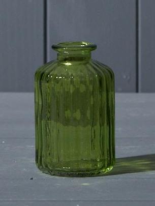 Emerald Green Ribbed Glass Bottle (10cm)-0