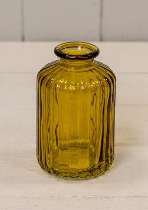 Yellow Ribbed Glass Bottle (10cm)