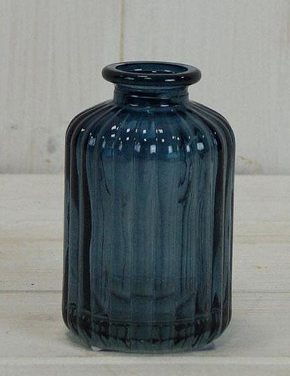 Blue Ribbed Glass Bottle (10cm)-0