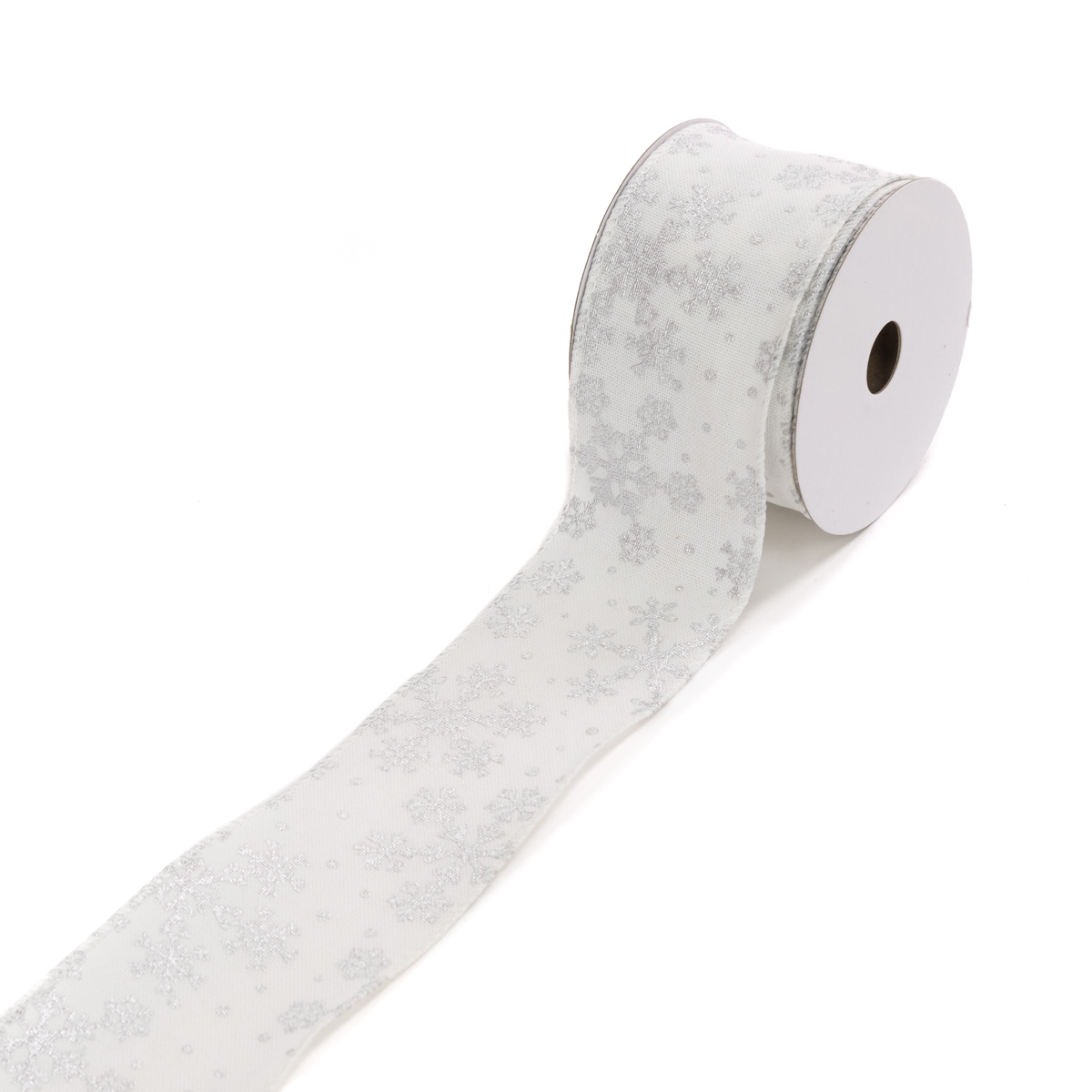 Linen Ribbon W/Snowflakes 2.5"X10y White/Silver-0