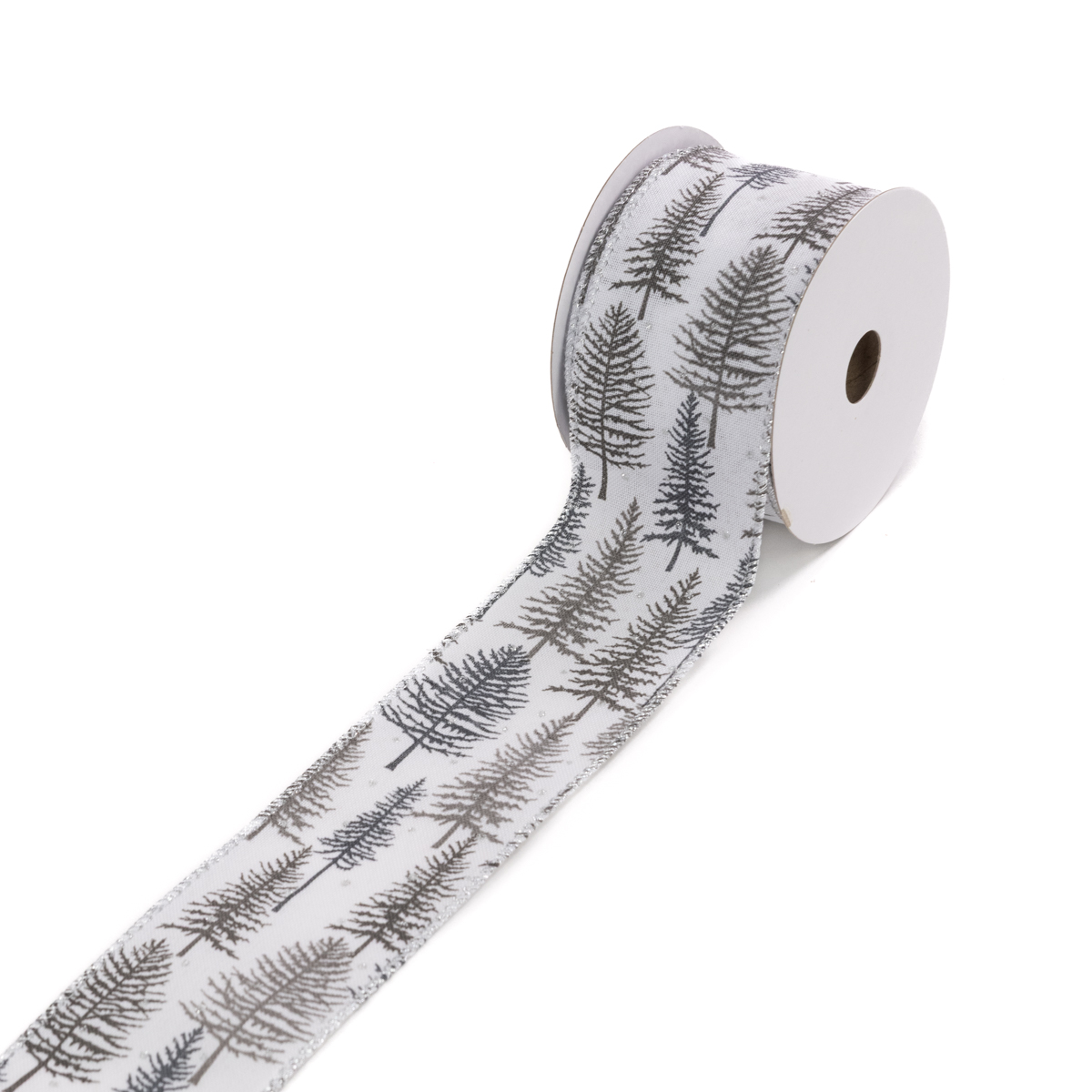 Linen Ribbon W/Trees 2.5"X10y Grey-0