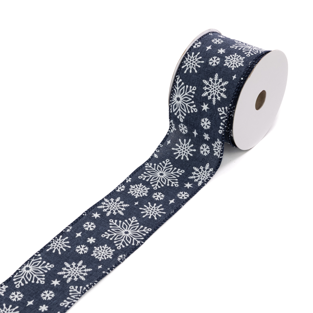 Linen Ribbon W/Snowflakes 2.5"X10y Blue/White-0