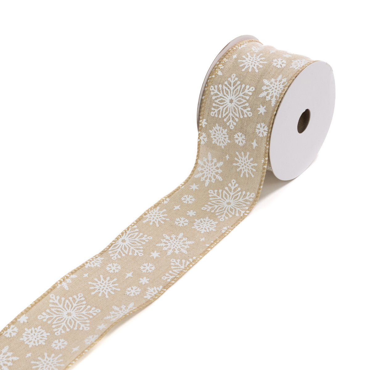 Linen Ribbon W/Snowflakes 2.5"X10y Beige-0