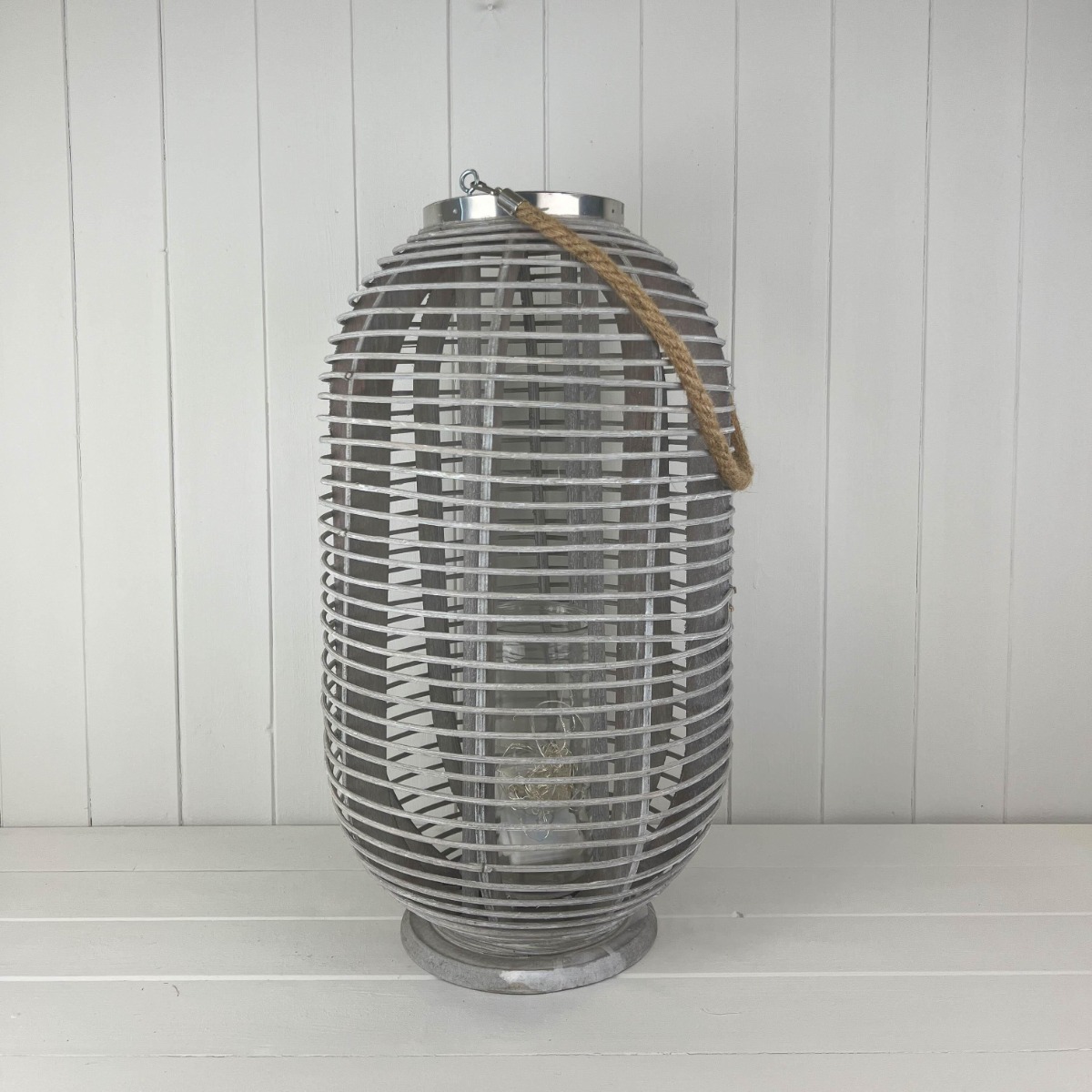 Greywashed Rattan Lantern 57cm