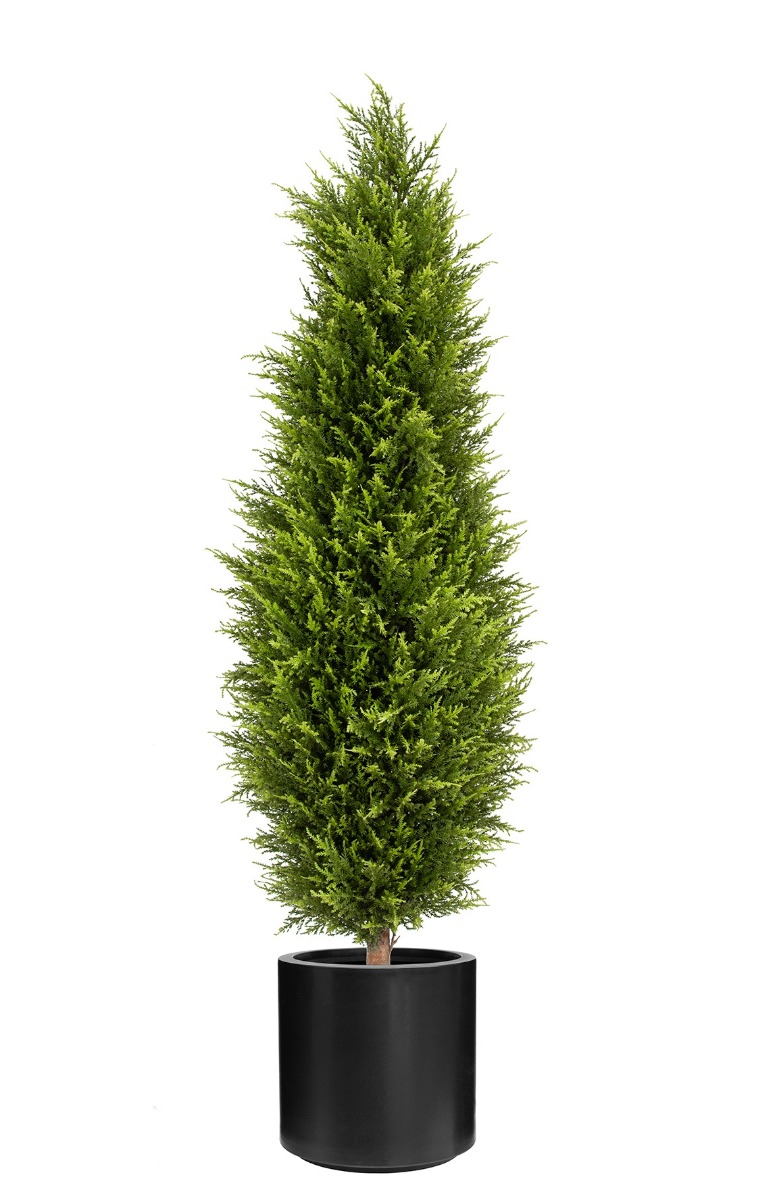 Artificial UV Cypress Tower 120cm In Stockholm Pot Black