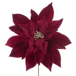 Velvet Poinsettia Stem 45cm Maroon