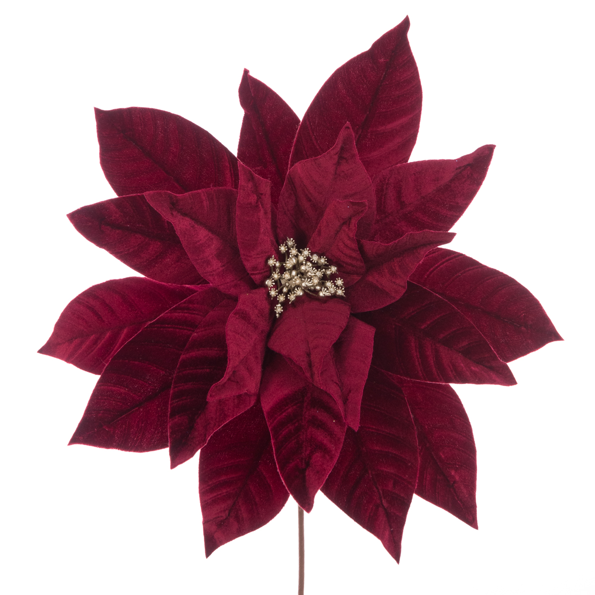 Velvet Poinsettia Stem 45cm Maroon