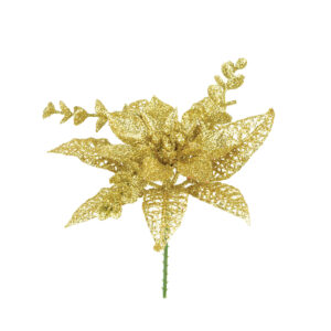 Poinsettia Christmas Pick 15cm Gold