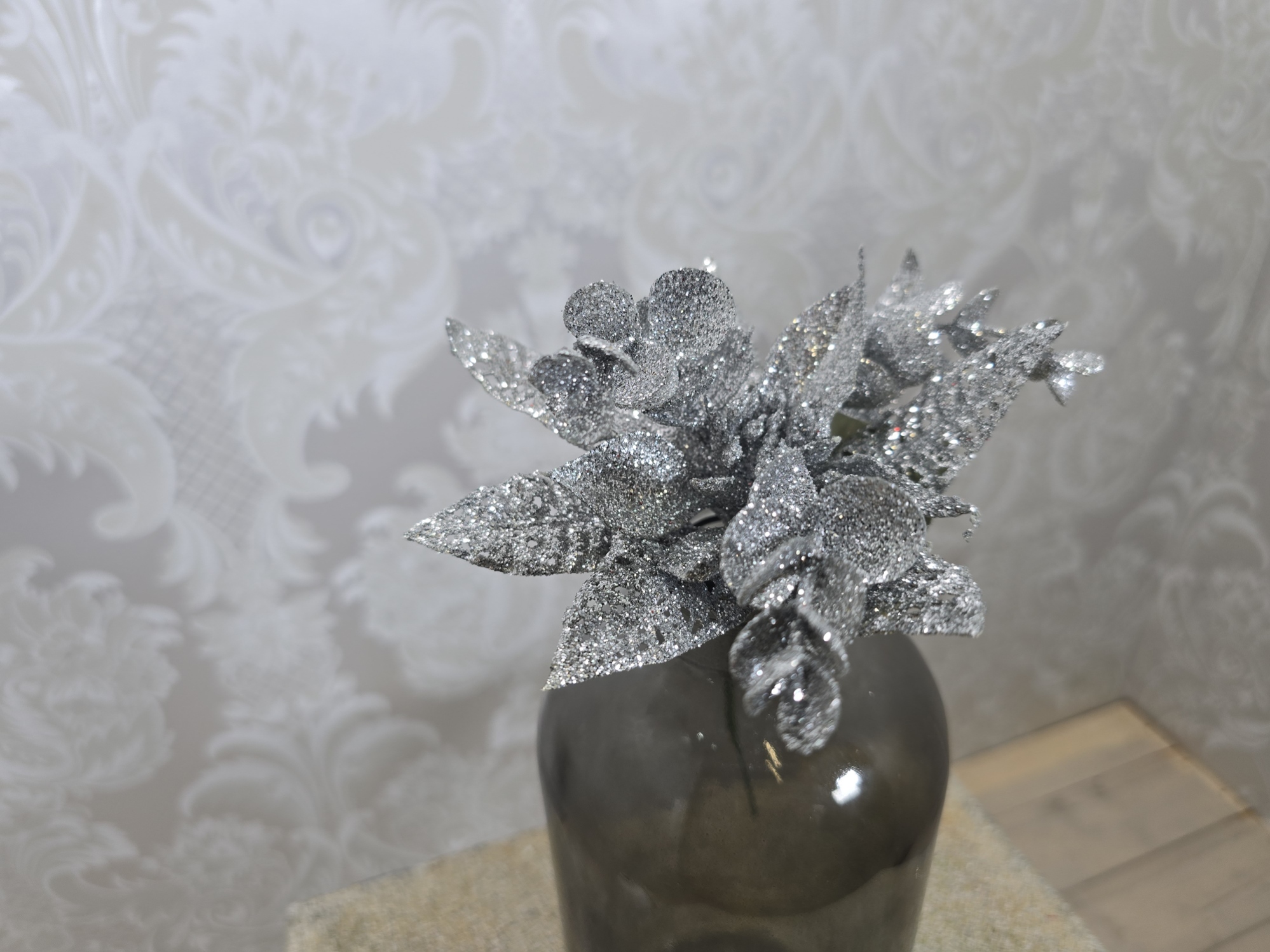 Poinsettia Christmas Pick 15cm Silver