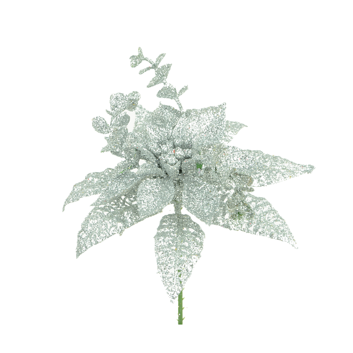 Poinsettia Christmas Pick 15cm Silver