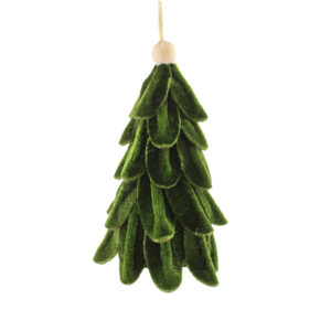 14cm Velvet Scalloped Hanging Christmas Tree Green
