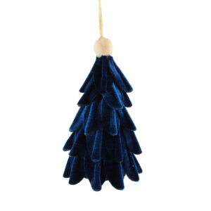 14cm Velvet Scalloped Hanging Christmas Tree Blue