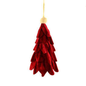 14cm Velvet Scalloped Hanging Christmas Tree Red
