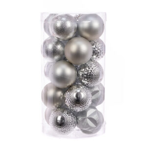 Silver Christmas Baubles Shatterproof 8cm Pack of 20