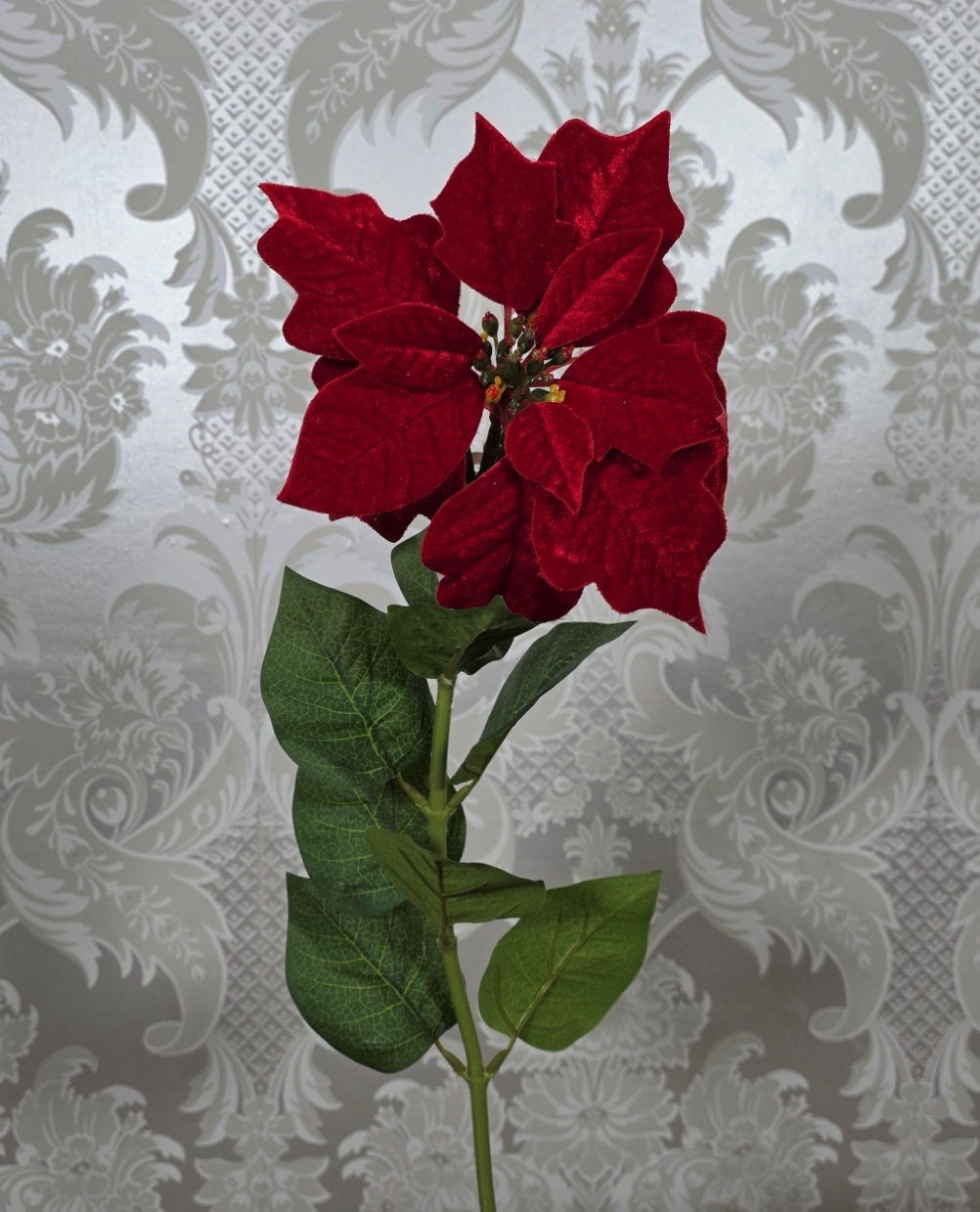 Artificial Poinsettia Deluxe Velvet Red 22cm Diameter