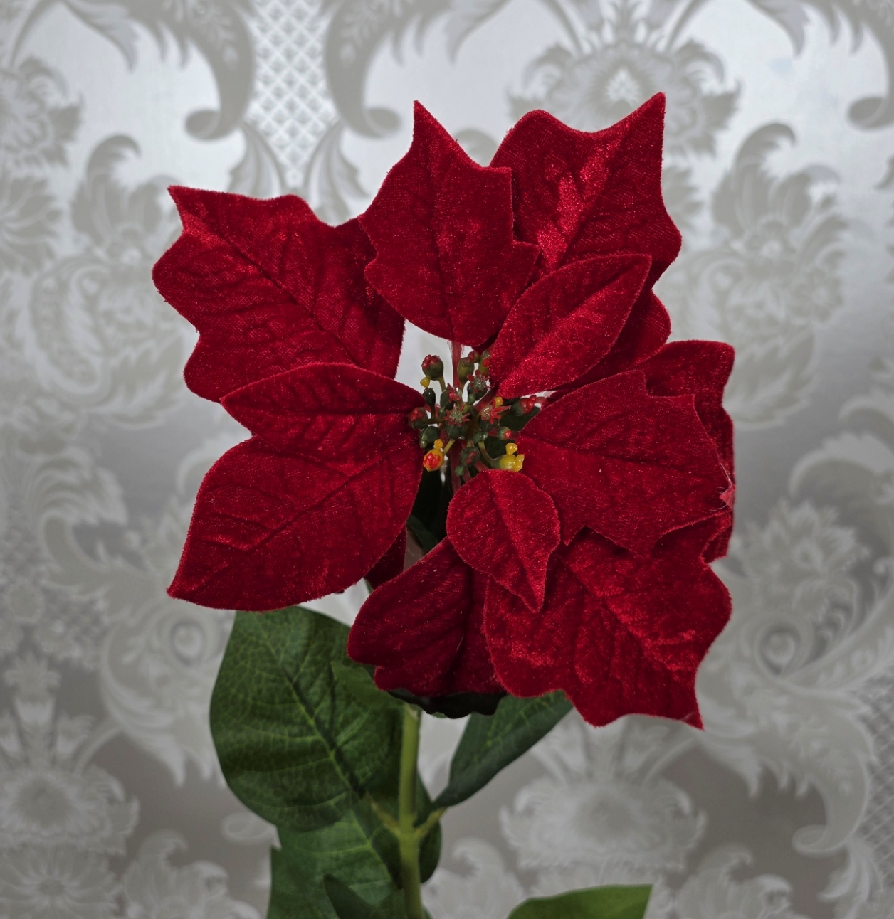 Artificial Poinsettia Deluxe Velvet Red 22cm Diameter