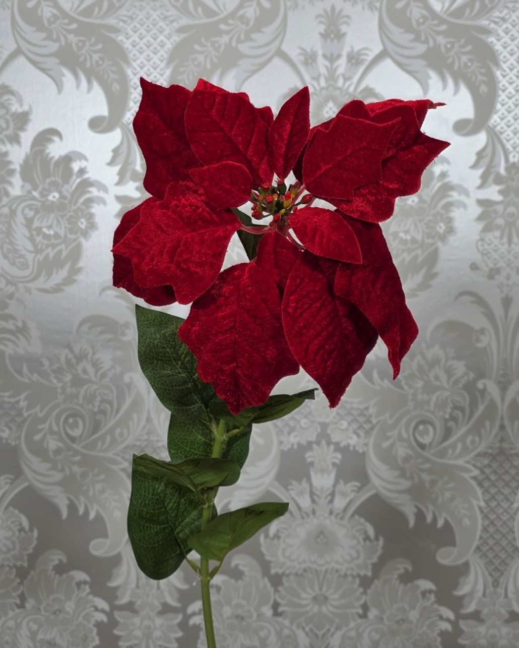 Artificial Poinsettia Deluxe Velvet Red 30cm Diameter