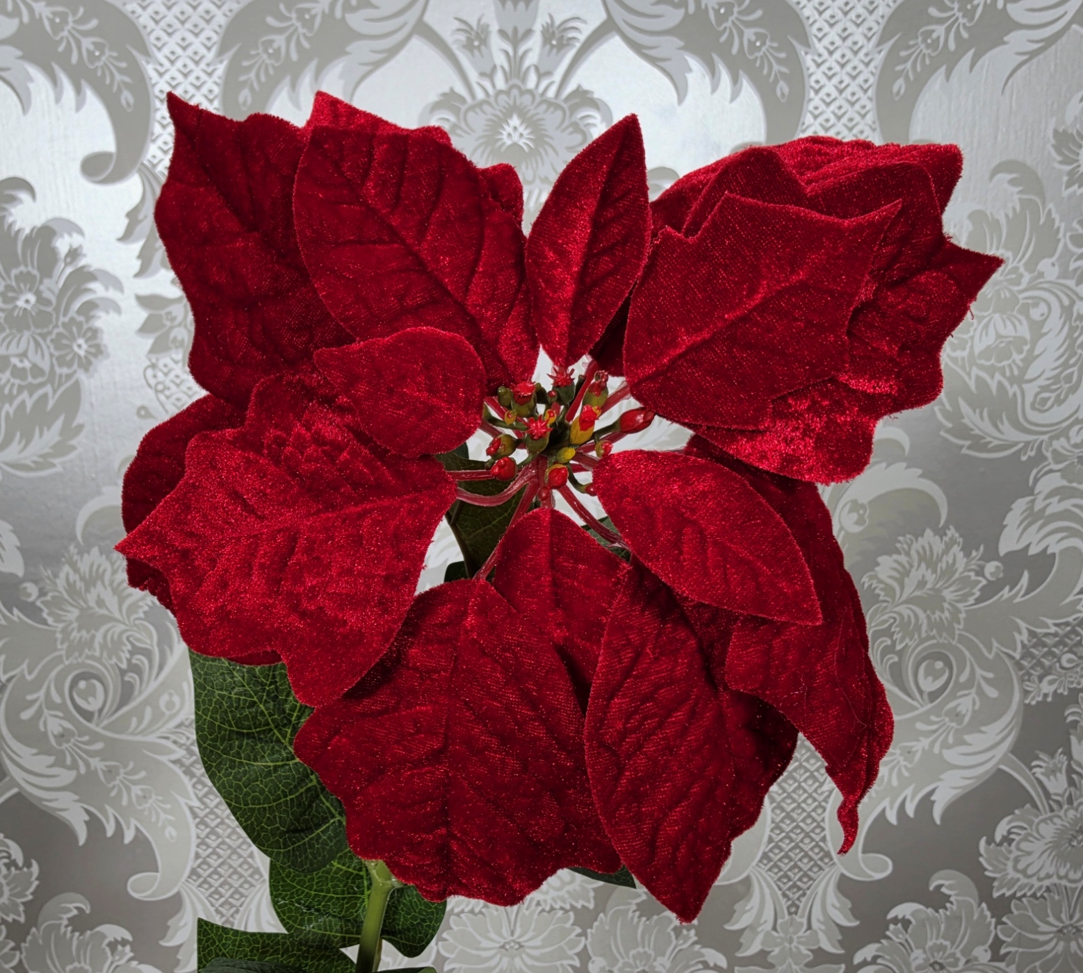 Artificial Poinsettia Deluxe Velvet Red 30cm Diameter